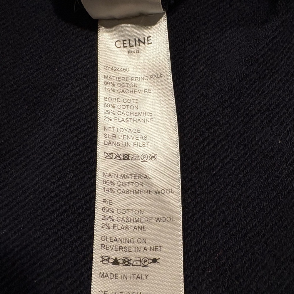 Celine Deep Blue Cotton Cashmere Crewneck Short-Sleeve Shirt "16" Logo - Picture 7 of 7